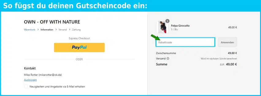 offwithnature Gutschein einfuegen und sparen blau