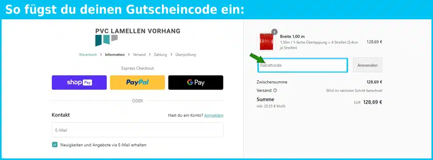 pvclamellen-vorhang Gutschein einfuegen und sparen blau