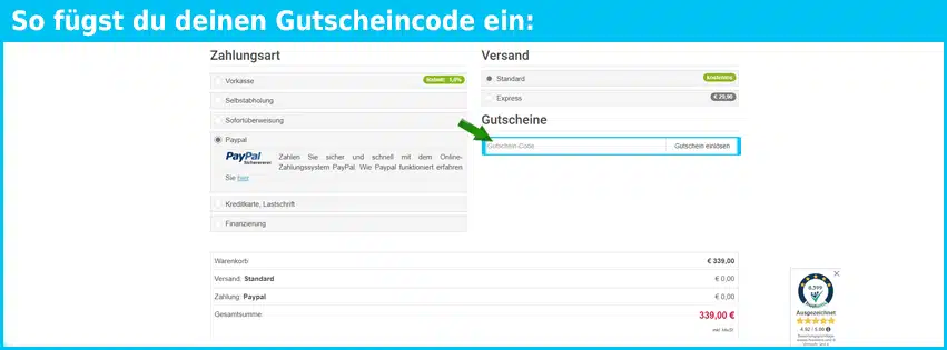 tecedo Gutschein einfuegen und sparen blau