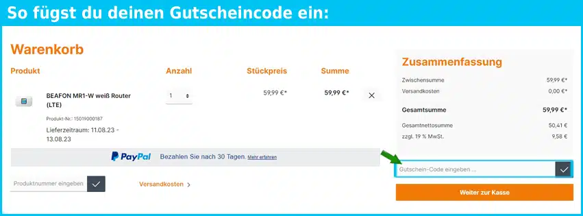 technowelt24.de Gutschein einfuegen und sparen blau