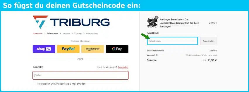 triburg Gutschein einfuegen und sparen blau