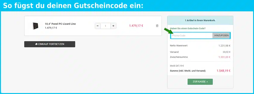 vertexdisplays Gutschein einfuegen und sparen blau