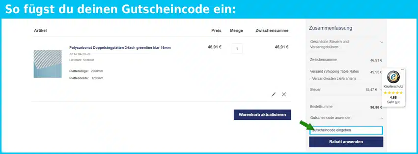 ws-onlineshop Gutschein einfuegen und sparen blau
