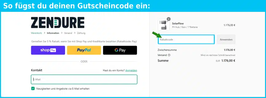 zendure Gutschein einfuegen und sparen blau