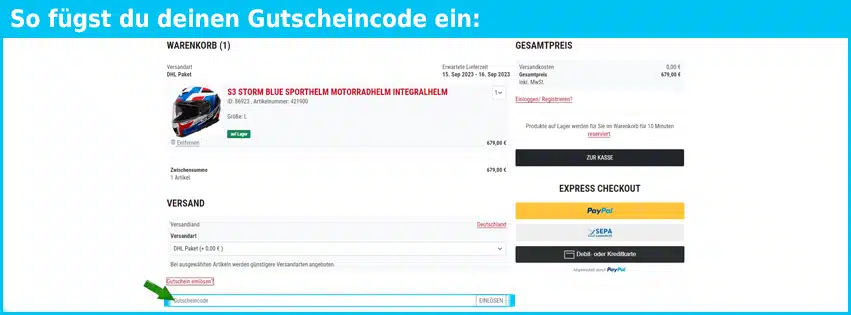 bikersonly-shop Gutschein einfuegen und sparen blau