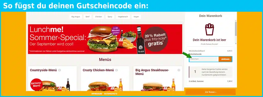 burgerme Gutschein einfuegen und sparen blau
