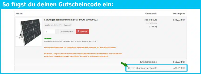 elektrotresen.de Gutschein einfuegen und sparen blau