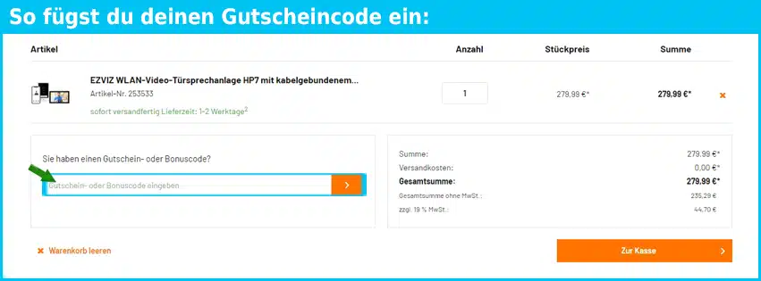 elv Gutschein einfuegen und sparen blau