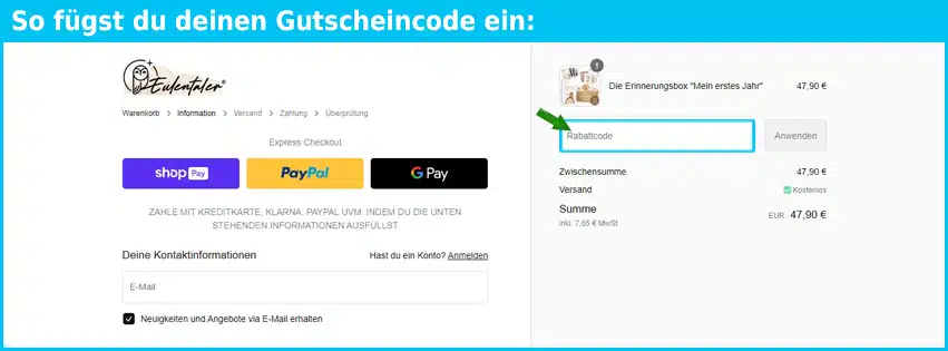 eulentaler Gutschein einfuegen und sparen blau