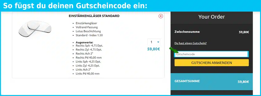 eyeglass24 Gutschein einfuegen und sparen blau
