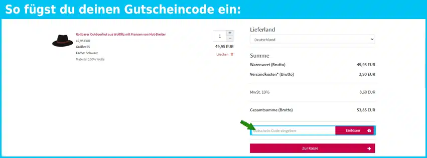 hutbreiter Gutschein einfuegen und sparen blau