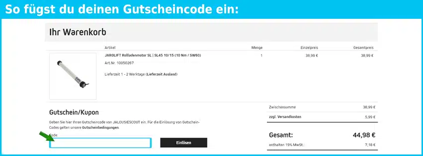 jalousiescout Gutschein einfuegen und sparen blau
