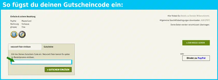 naturzeit Gutschein einfuegen und sparen blau
