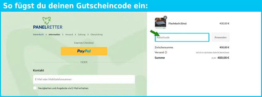 panelretter Gutschein einfuegen und sparen blau