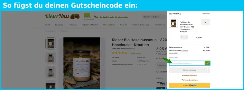 riesernuss Gutschein einfuegen und sparen blau