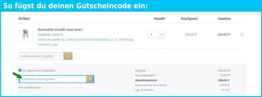 roland-einrichtung.de Gutschein einfuegen und sparen blau