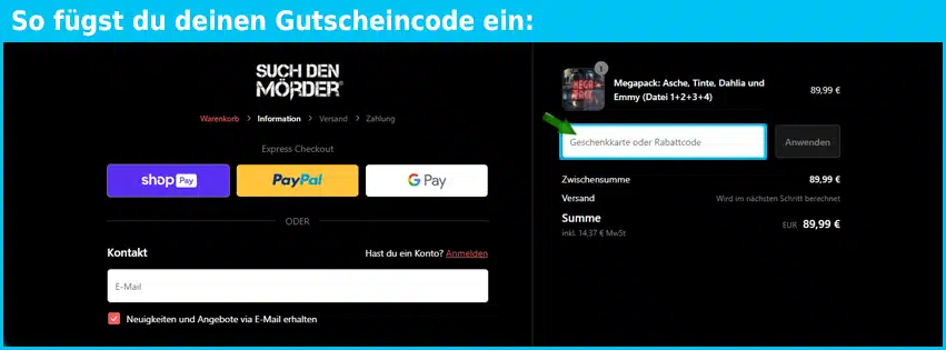 suchdenmorder Gutschein einfuegen und sparen blau