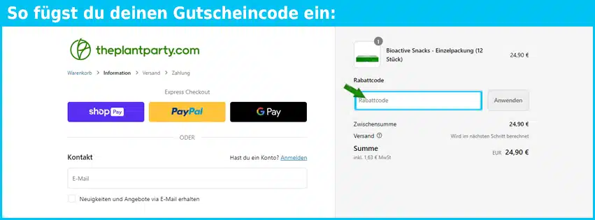 theplantparty Gutschein einfuegen und sparen blau