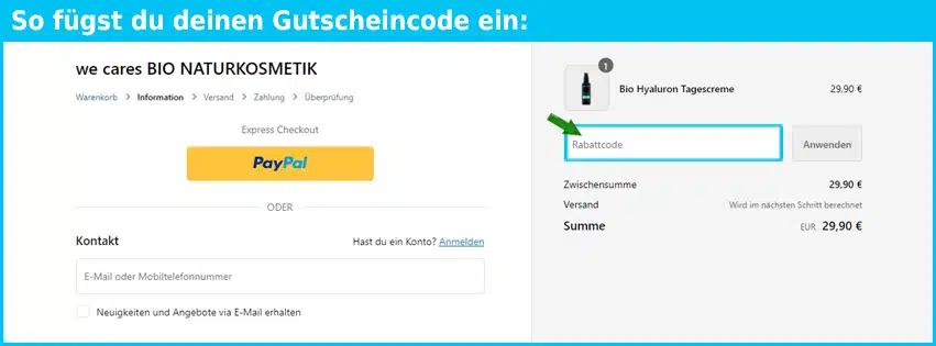 wecares Gutschein einfuegen und sparen blau
