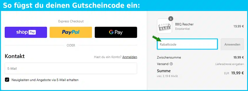 bbq-rescher Gutschein einfuegen und sparen blau