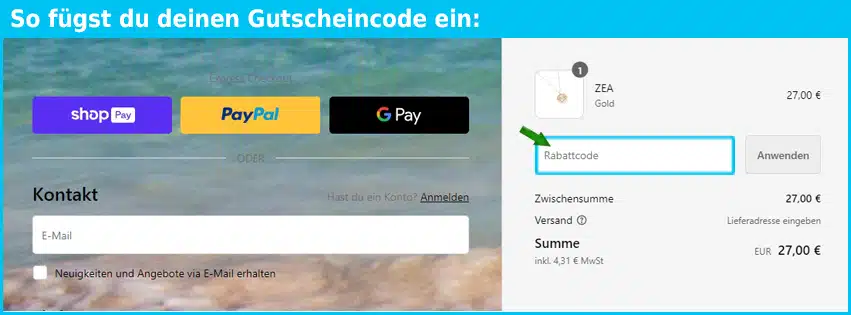 calarose Gutschein einfuegen und sparen blau