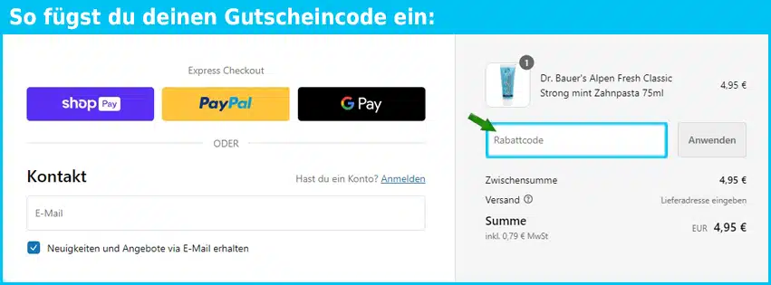 drbauers Gutschein einfuegen und sparen blau
