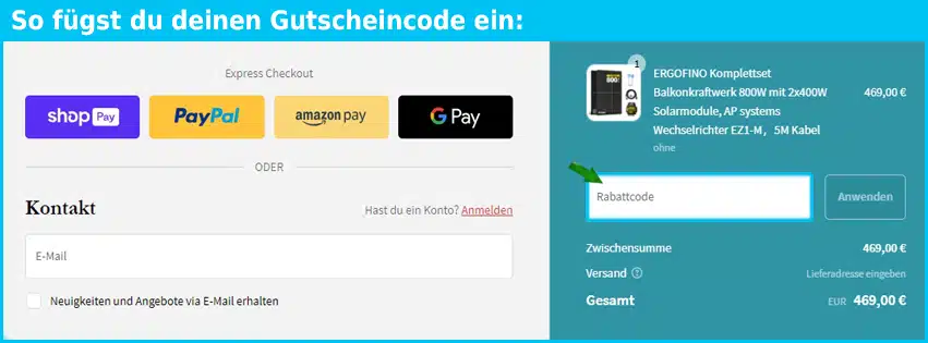 ergofino Gutschein einfuegen und sparen blau