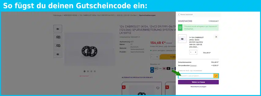 fahrwerkonline.de Gutschein einfuegen und sparen blau