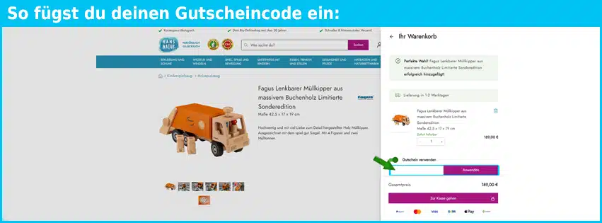 hans-natur Gutschein einfuegen und sparen blau