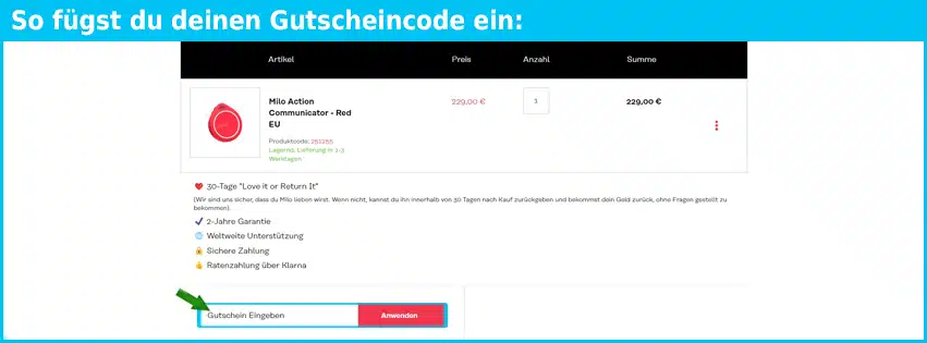 milo Gutschein einfuegen und sparen blau