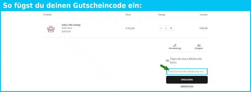 moebelgefluester Gutschein einfuegen und sparen blau