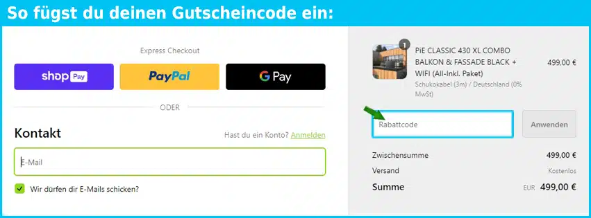 pluginenergy Gutschein einfuegen und sparen blau