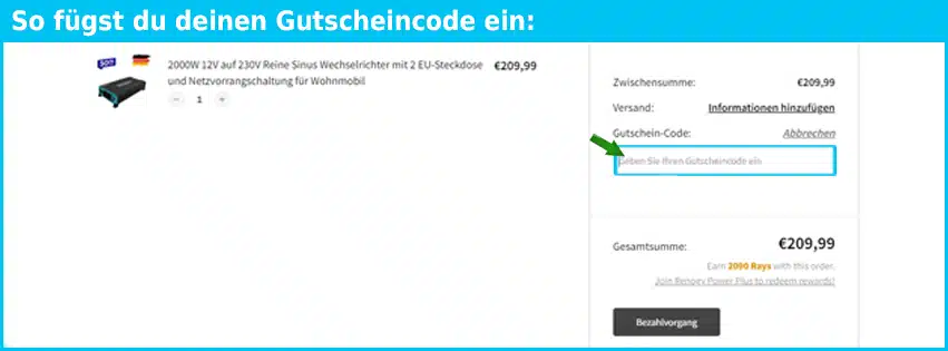 renogy Gutschein einfuegen und sparen blau