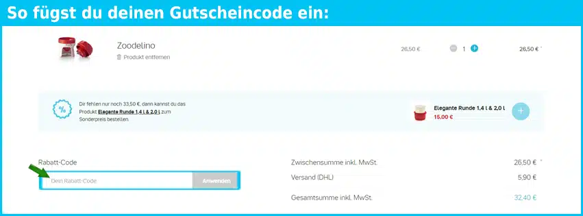 tupperware Gutschein einfuegen und sparen blau