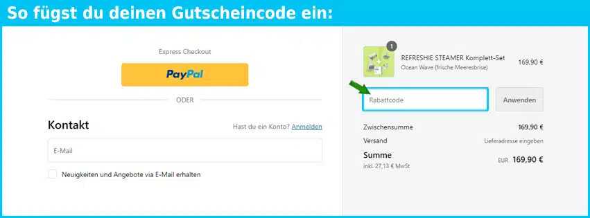 binibini Gutschein einfuegen und sparen blau