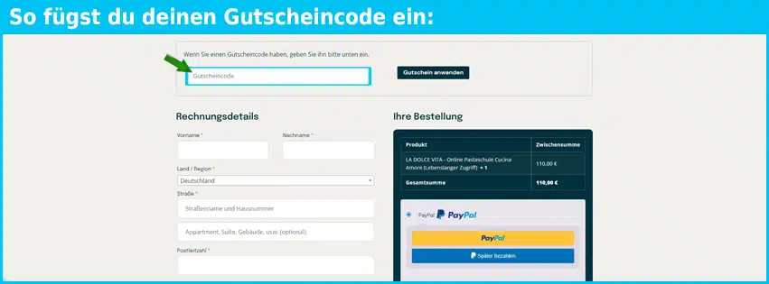 cucina-amore Gutschein einfuegen und sparen blau