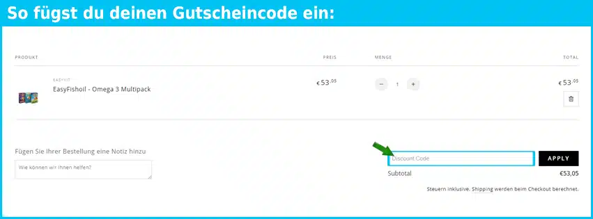 easyfishoil Gutschein einfuegen und sparen blau