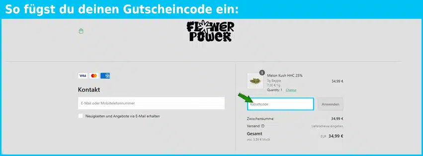flower-power Gutschein einfuegen und sparen blau