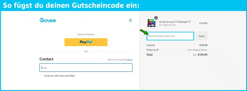 govee Gutschein einfuegen und sparen blau