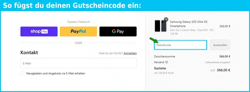 handingo Gutschein einfuegen und sparen blau