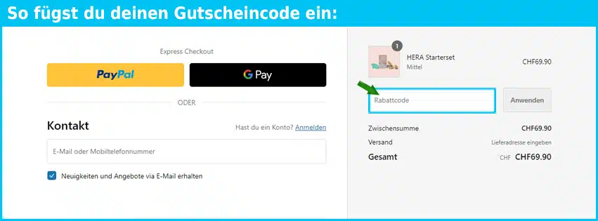 hera-organics Gutschein einfuegen und sparen blau