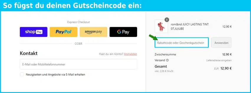 keauti Gutschein einfuegen und sparen blau