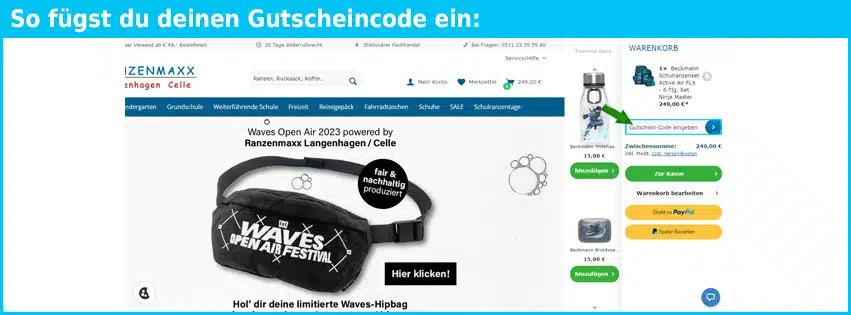 ranzenmaxx Gutschein einfuegen und sparen blau