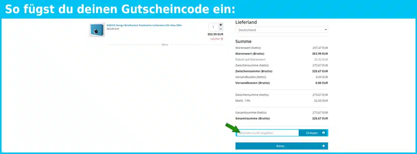 scharf-metalldesign Gutschein einfuegen und sparen blau