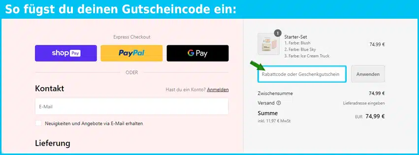 sheesh-beauty Gutschein einfuegen und sparen blau