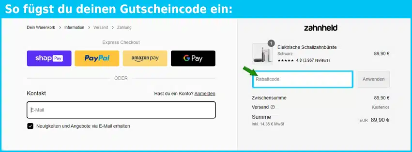 zahnheld Gutschein einfuegen und sparen blau