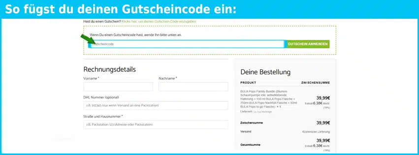 bula Gutschein einfuegen und sparen blau