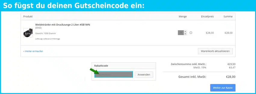 class Gutschein einfuegen und sparen blau
