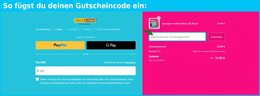 decocino Gutschein einfuegen und sparen blau