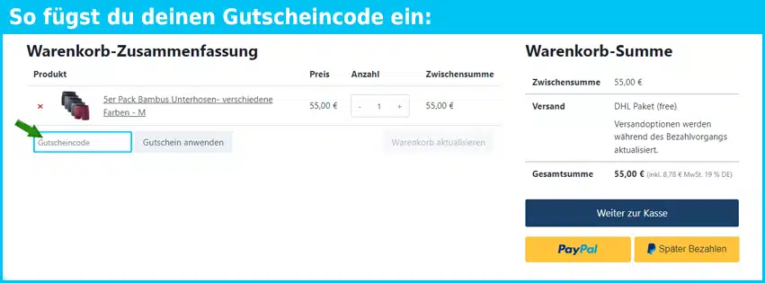 die-basics Gutschein einfuegen und sparen blau
